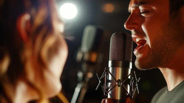 Professional vocal training instructor teaching singing lessons techniques to student